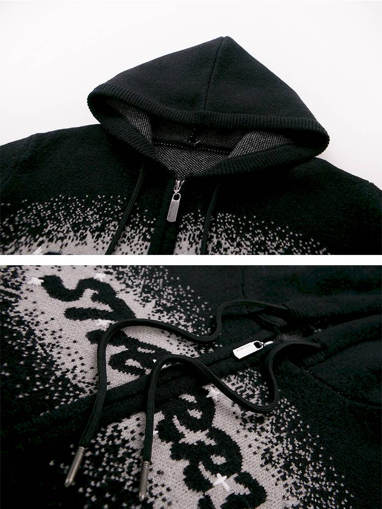 Hooded Black Knit Cardigan【s0000014387】