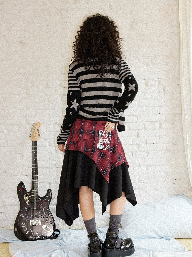 Punk Plaid Patchwork Irregular Skirt【s0000017899】