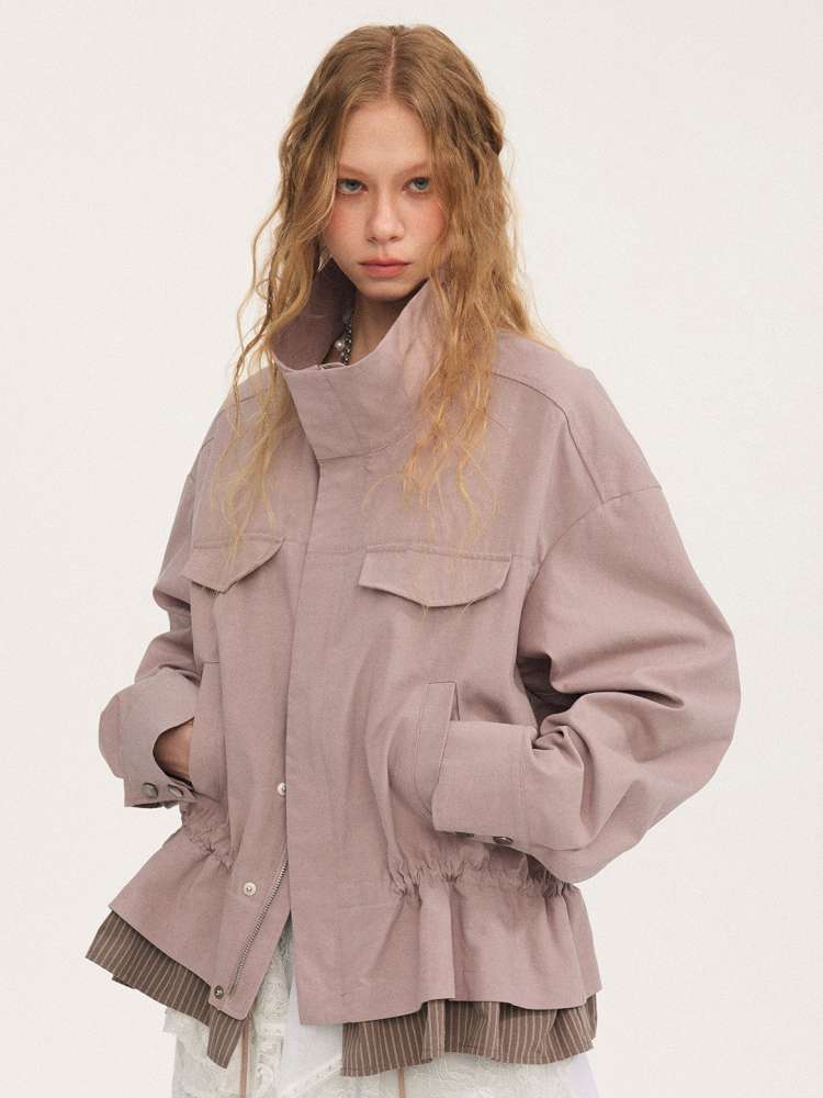 Stand-up Collar Drawstring Hem【s0000015415】