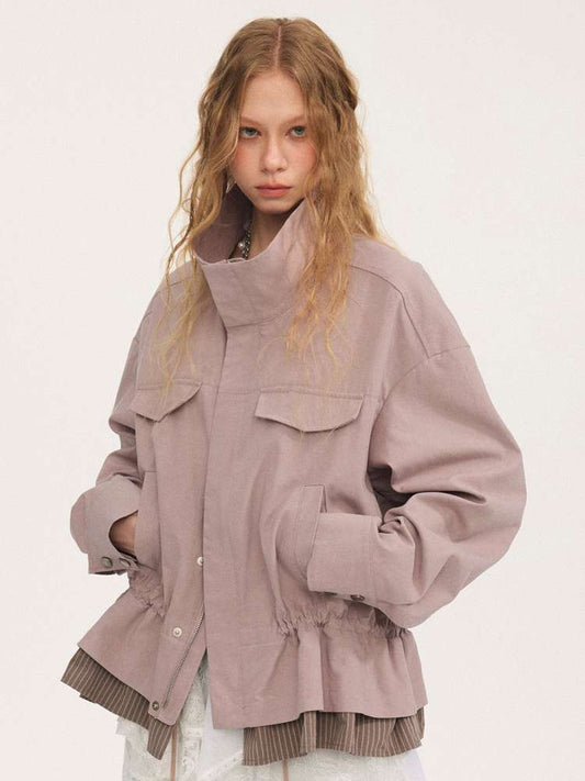 Stand-up Collar Drawstring Hem【s0000015415】