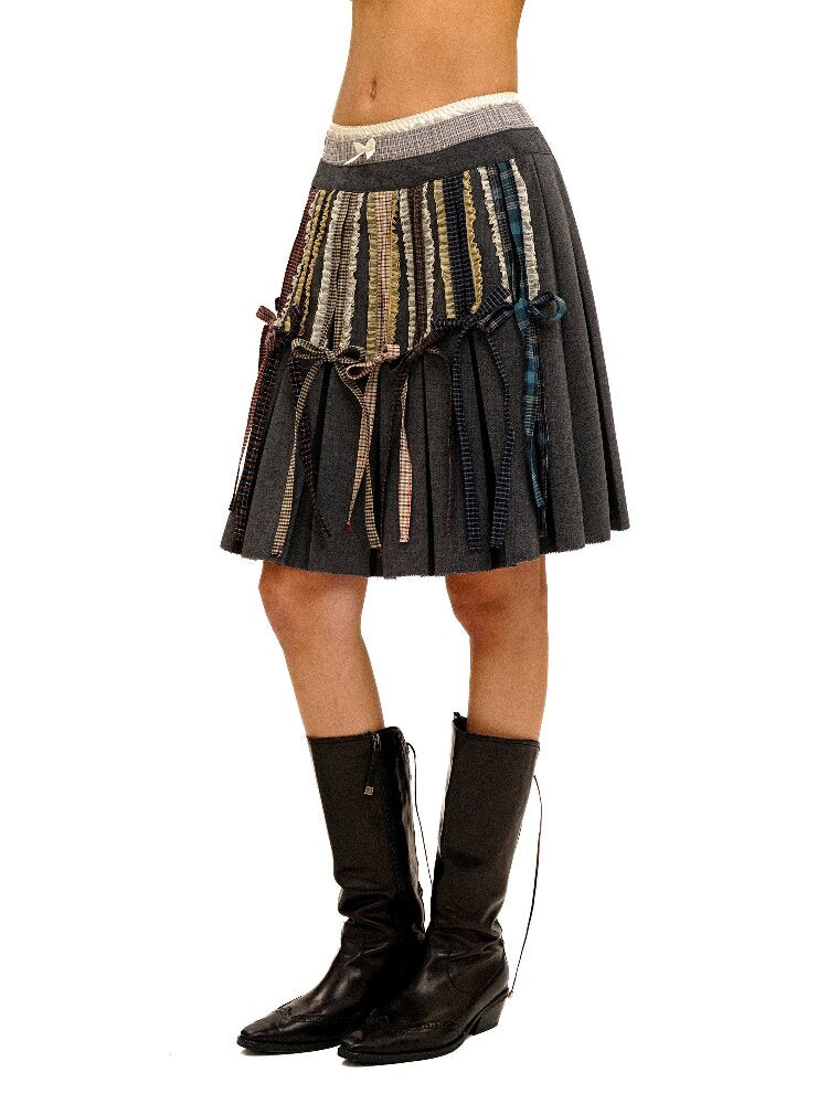 Fake Plaid Lace Pleated Skirt【s0000016088】