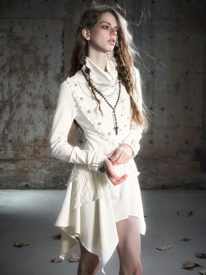 Asymmetric Collar Long-Sleeve Dress【s0000013960】