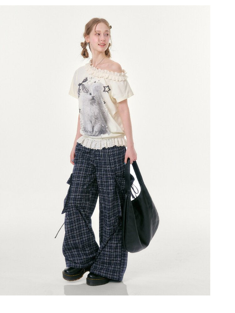 Plaid Pocket Wide Leg Slacks【s0000016607】