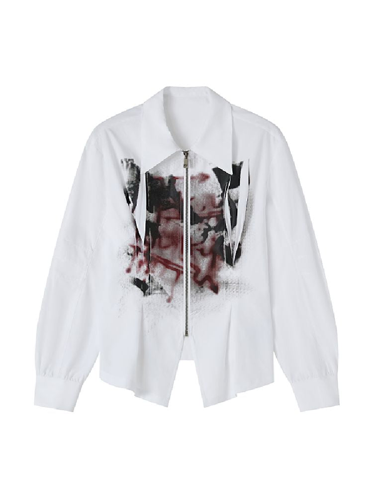 Drop Shoulder Waisted Printed Long Sleeve Shirt【s0000011641】