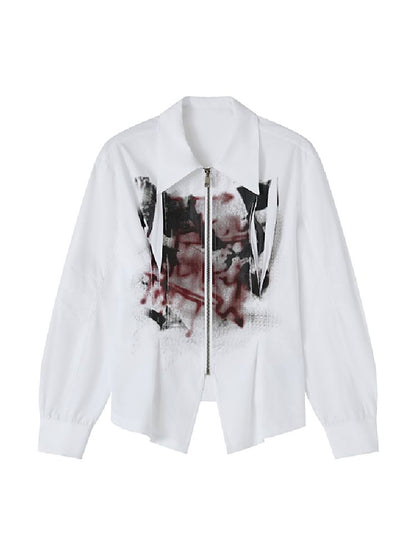 Drop Shoulder Waisted Printed Long Sleeve Shirt【s0000011641】