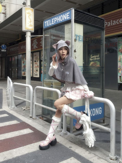 Cat Ears Hooded Short Coat Poncho【s0000011845】