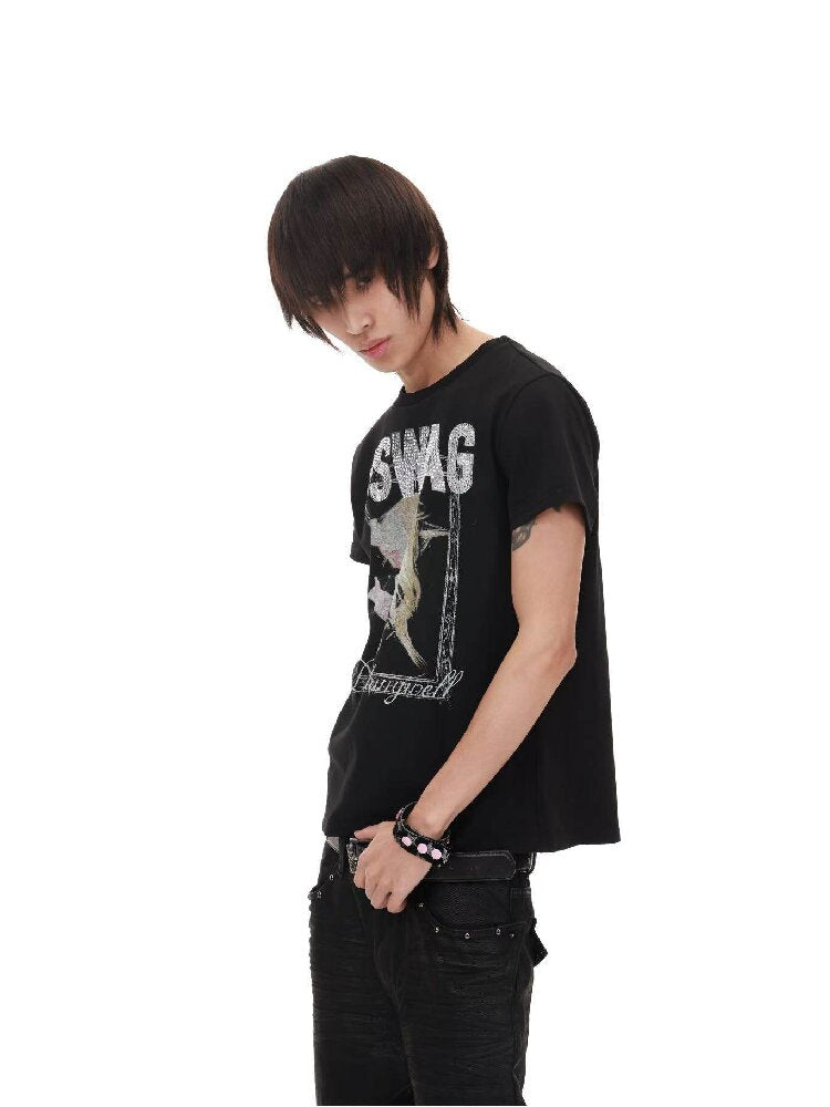Portrait Diamond Print Crew Tee【s0000018217】