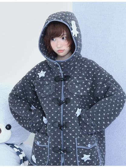 Old-fashioned Gray Horn Buckle Hooded Jacket【s0000014699】