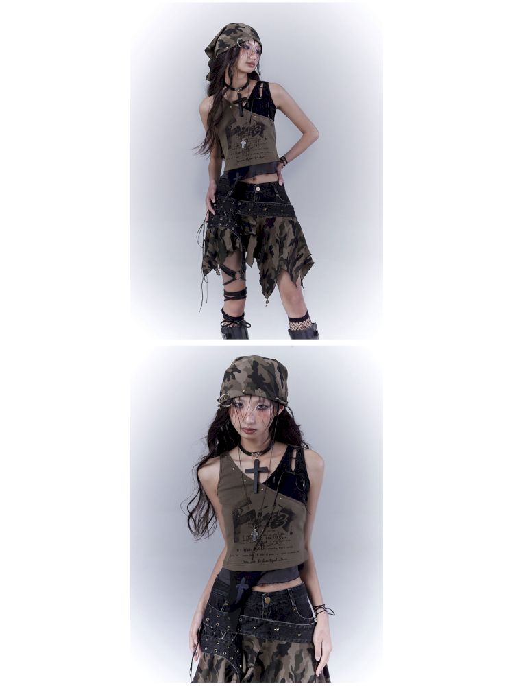 Wasteland slimming printed vest top【s0000012840】