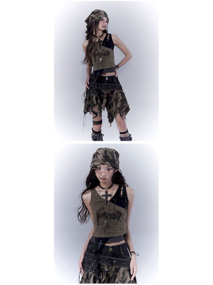 Wasteland slimming printed vest top【s0000012840】