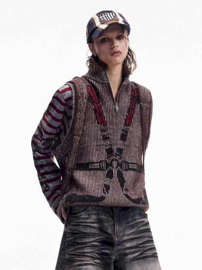 Two Tone Woven Cardigan Vest【s0000015174】