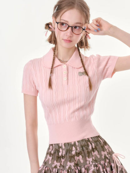Twist Doll Collar Knitted T-Shirt【s0000016612】