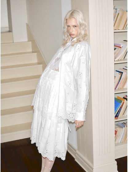 Hollow Jacquard Fabric Silhouette Shirt【s0000011619】