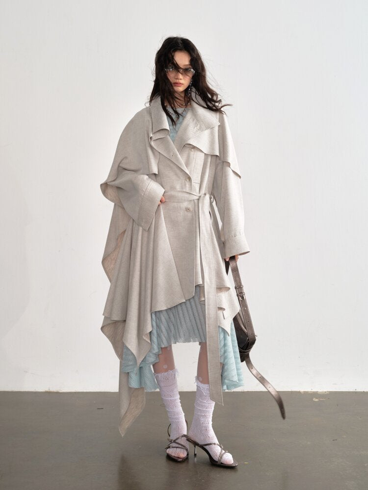 Detachable Cape Linen Trench Coat【s0000015701】