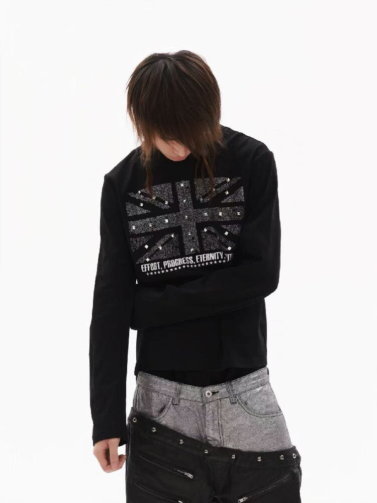 Sparkle Slogan Shoulder Long-Sleeve T【s0000018349】