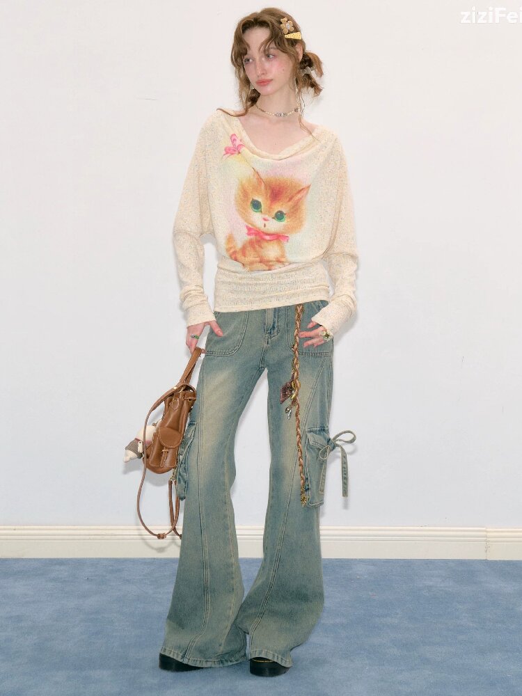 Swaying Collar Cat Knit Sweater【s0000017882】