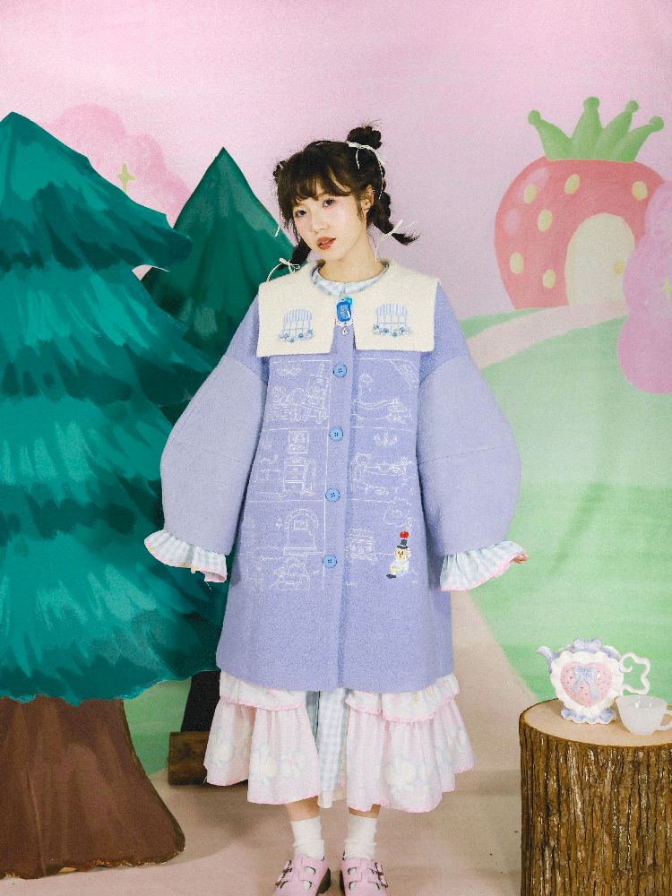 Dollhouse Embroidered Colorblocked Tweed Coat【s0000005691】