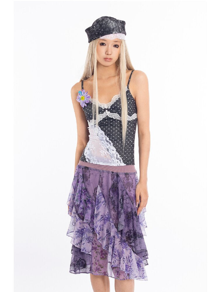 Retro Dream Flower Print Lace Skirt【s0000018061】