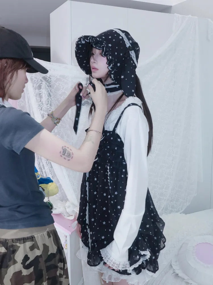 Polka Dot Floral Bud Chiffon Spaghetti Strap Dress【s0000013971】