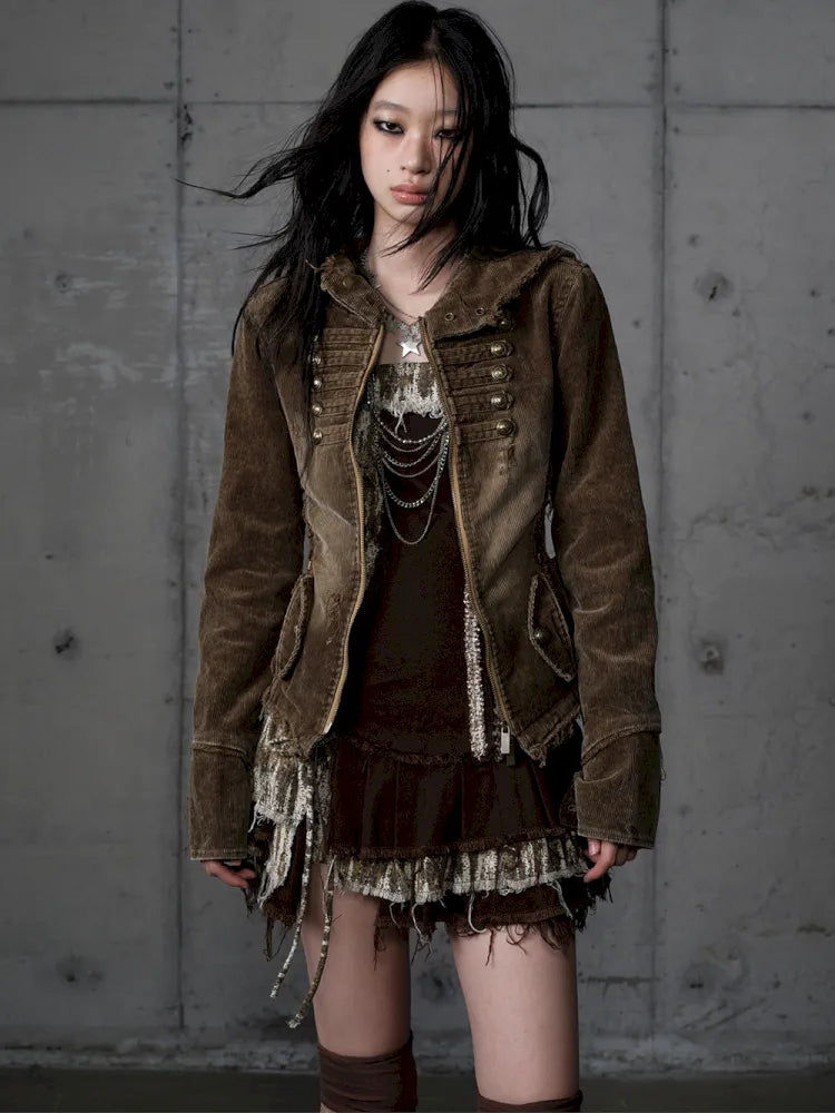 Corduroy Detachable Slim-Fit Hooded Jacket【s0000013952】