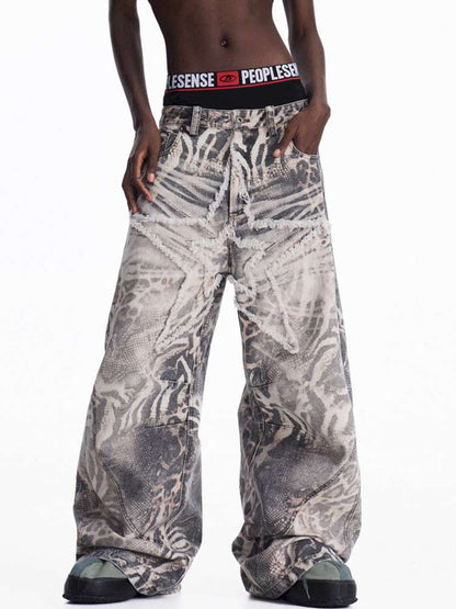 Tiger Print Gradient Wide Jeans【s0000015176】