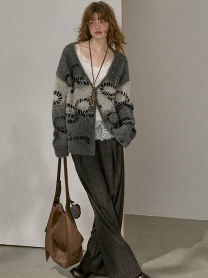 Oversized V-Neck Knit Cardigan【s0000014404】