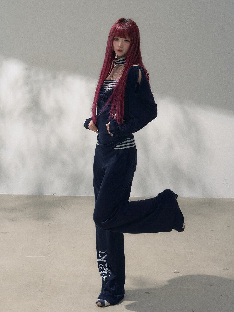 Navy Blue Wool Patchwork Pants【s0000019258】