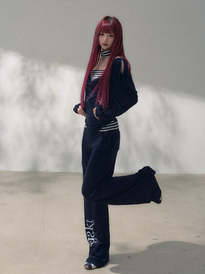 Navy Blue Wool Patchwork Pants【s0000019258】