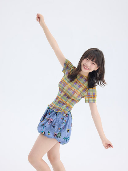 Mesh Plaid Short Sleeve Base Layer【s0000017693】