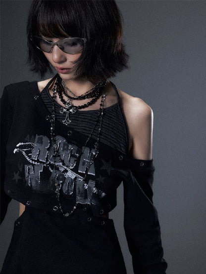 Punk Striped Halter Long-Sleeve T【s0000018003】