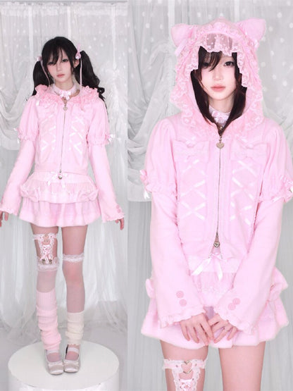 Cat Ear Faux Sweatshirt Jacket【s0000018532】