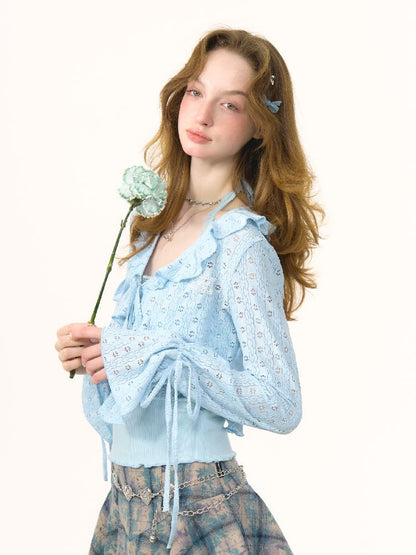 Lace Hollow Tie Knit Cardigan【s0000012228】