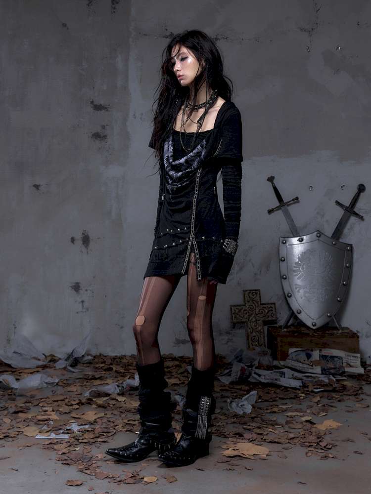 Patchwork long-sleeve layered dress【s0000014465】