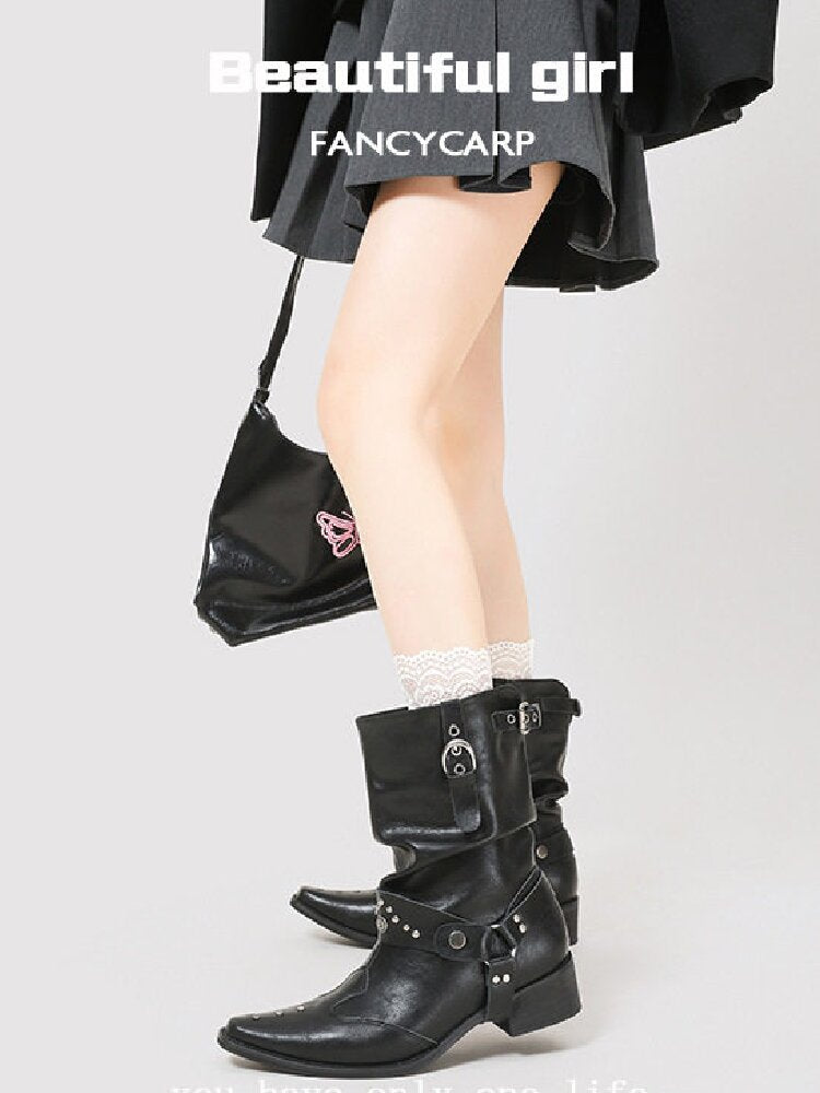 Studded Pointed Chelsea Punk Boots【s0000015719】