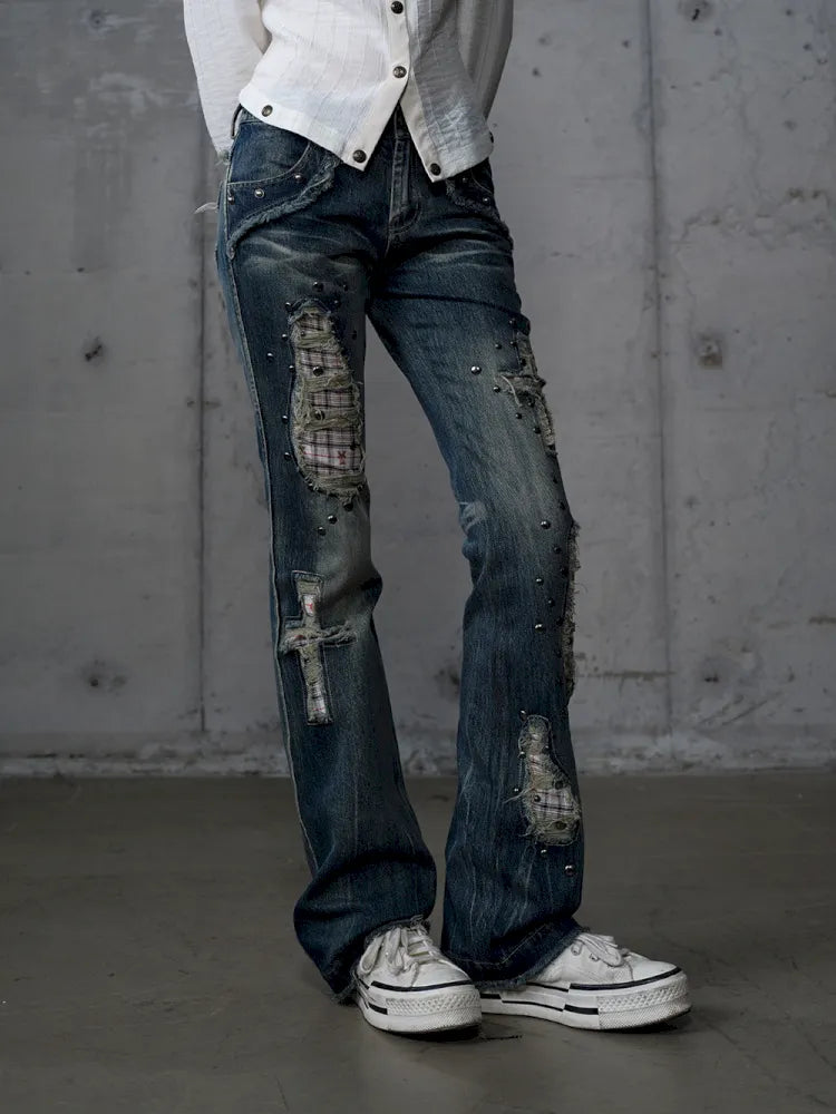 Distressed Straight-Leg Slim-Fit Jeans【s0000013946】