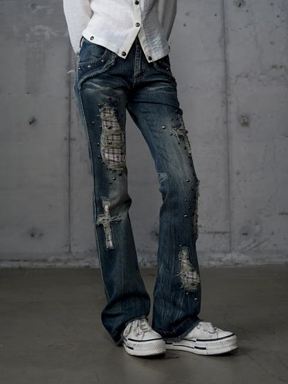 Distressed Straight-Leg Slim-Fit Jeans【s0000013946】