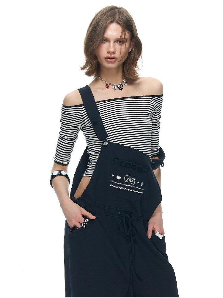 One Shoulder Striped Lace Bolero【s0000015884】