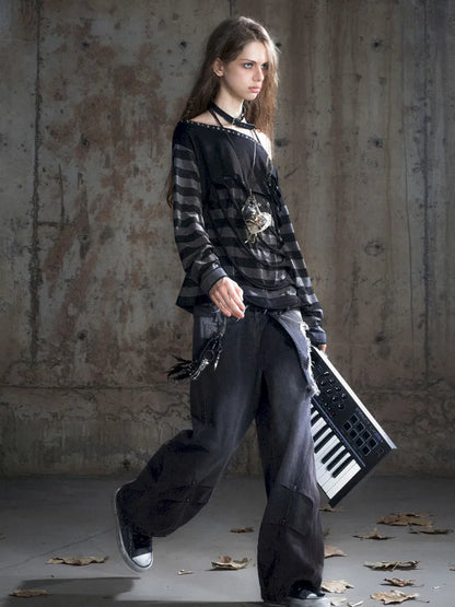 Distressed Wide-Leg Jeans【s0000013958】