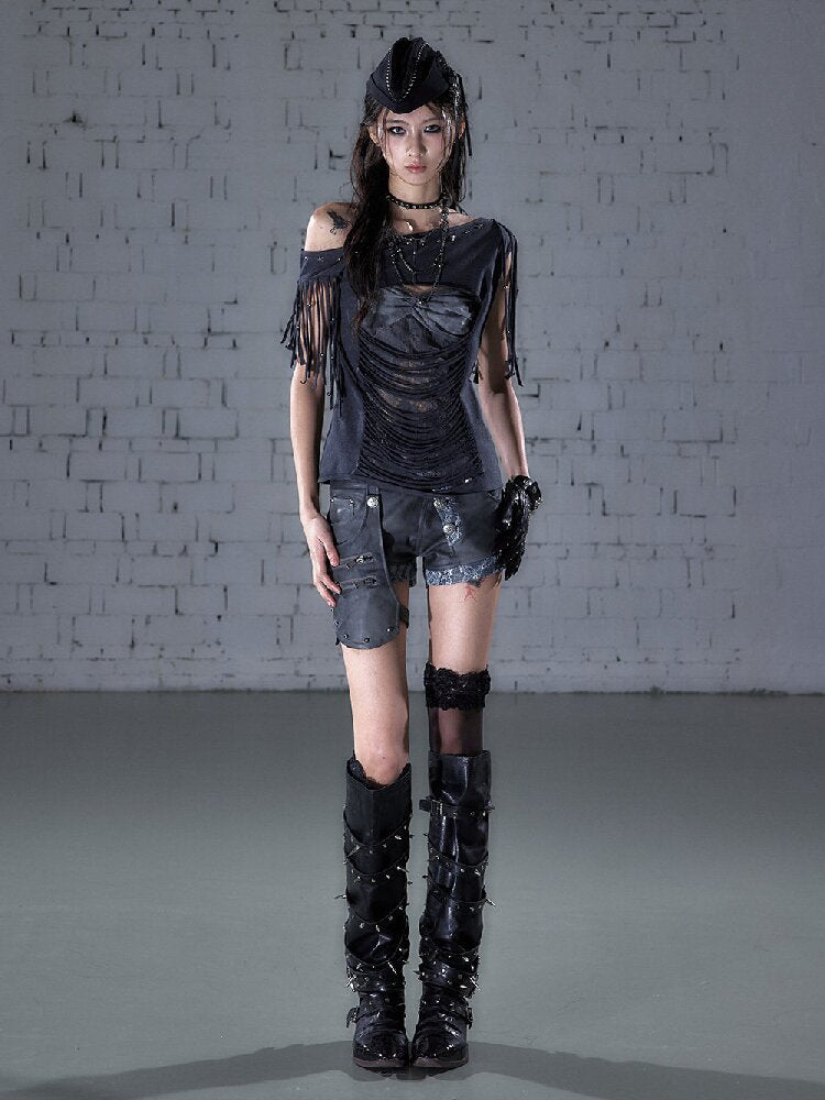 Patchwork Lace Fringe Slim T-Shirt【s0000016205】