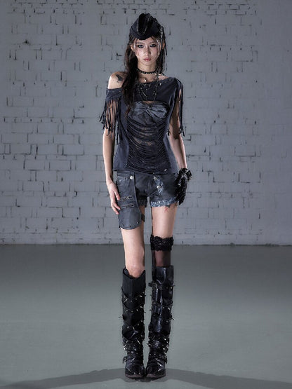 Patchwork Lace Fringe Slim T-Shirt【s0000016205】