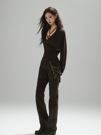 Coffee Swing Collar Woolen Top【s0000015605】