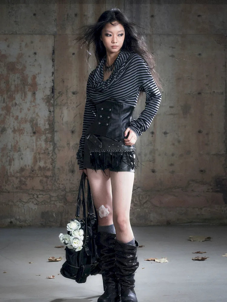 Patchwork Striped Collar Knit Top【s0000013961】