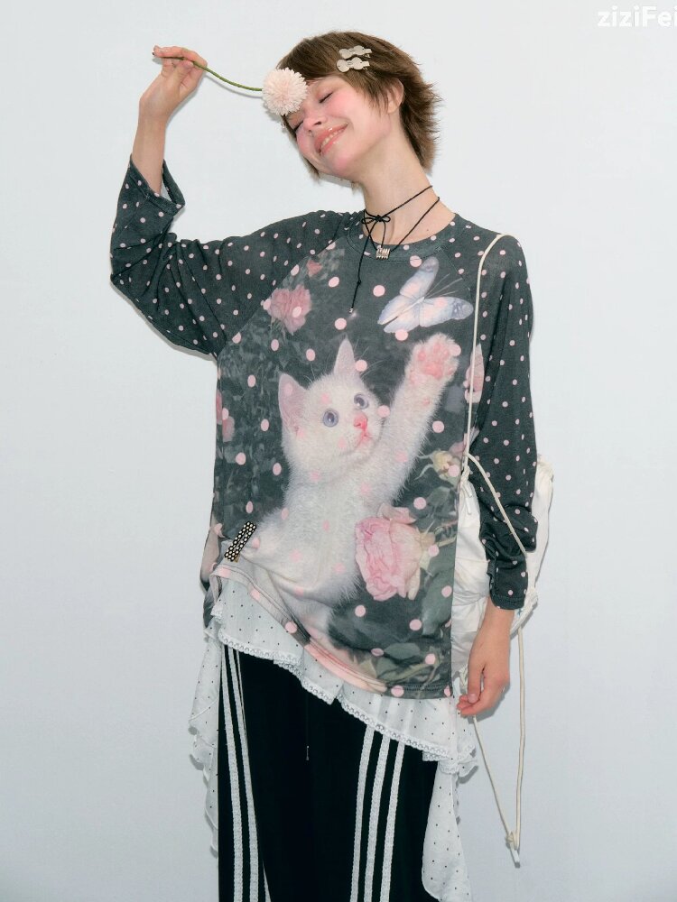 Polka Dot Raglan Cat Sleeve Shirt【s0000017885】