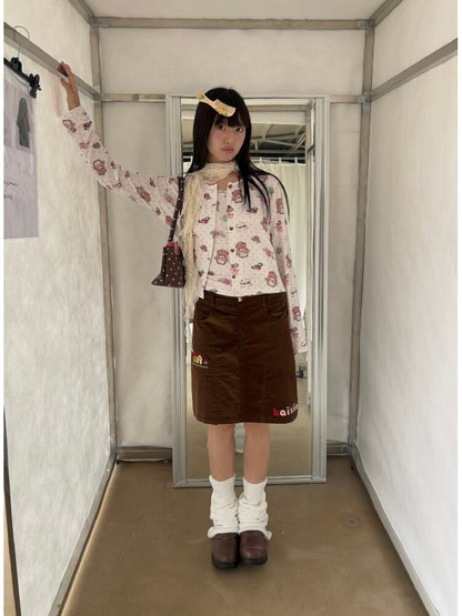 Brown Corduroy Embroidered Skirt【s0000019082】