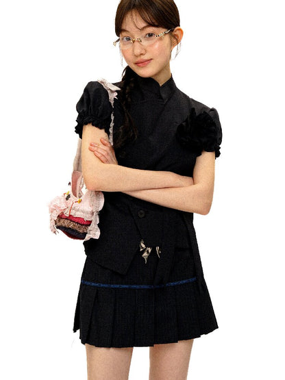 MDark Check Irregular Pleated Skirt【s0000016416】