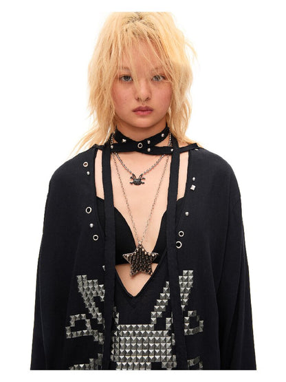 Studded Rabbit Skull Pleated Top【s0000016489】