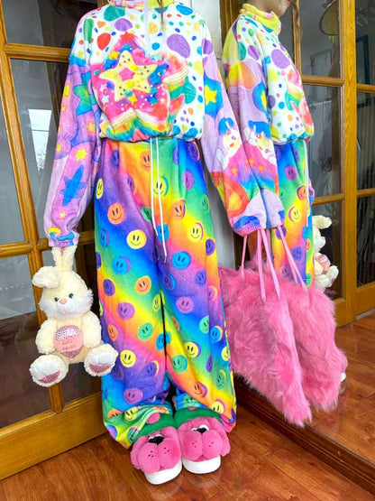 Y2K Niche Color Smiley Face Fleece Slacks【s0000014635】