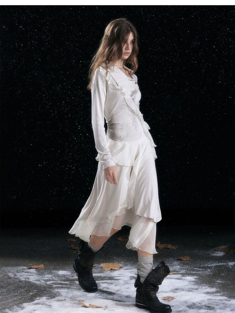 Smudged Print Ruffled Panel Dress【s0000015551】