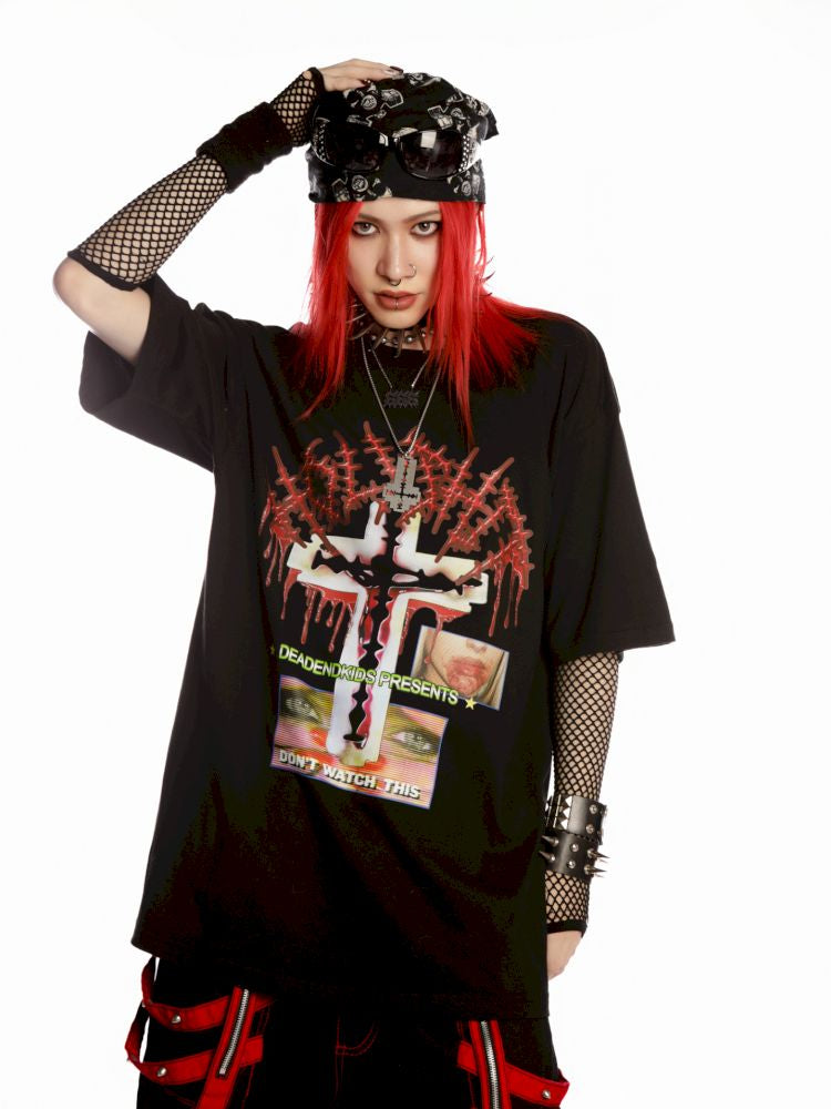 Subculture Print Unisex Loose T-shirt【s0000013600】