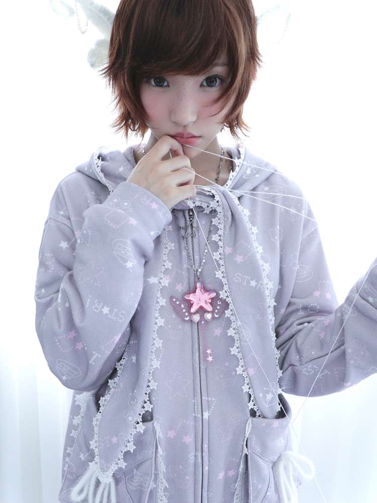 Ghost Horse Gray Rabbit Ear Hooded Sweatshirt【s0000014694】